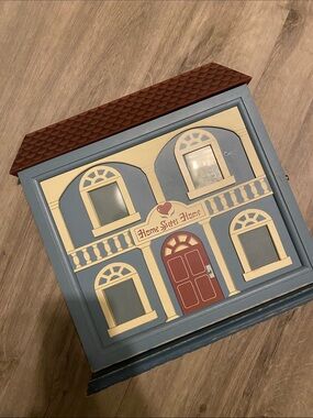 Vintage 90’s Country Blue Heart & Cream Dollhouse Style Photo Album Cabinet
